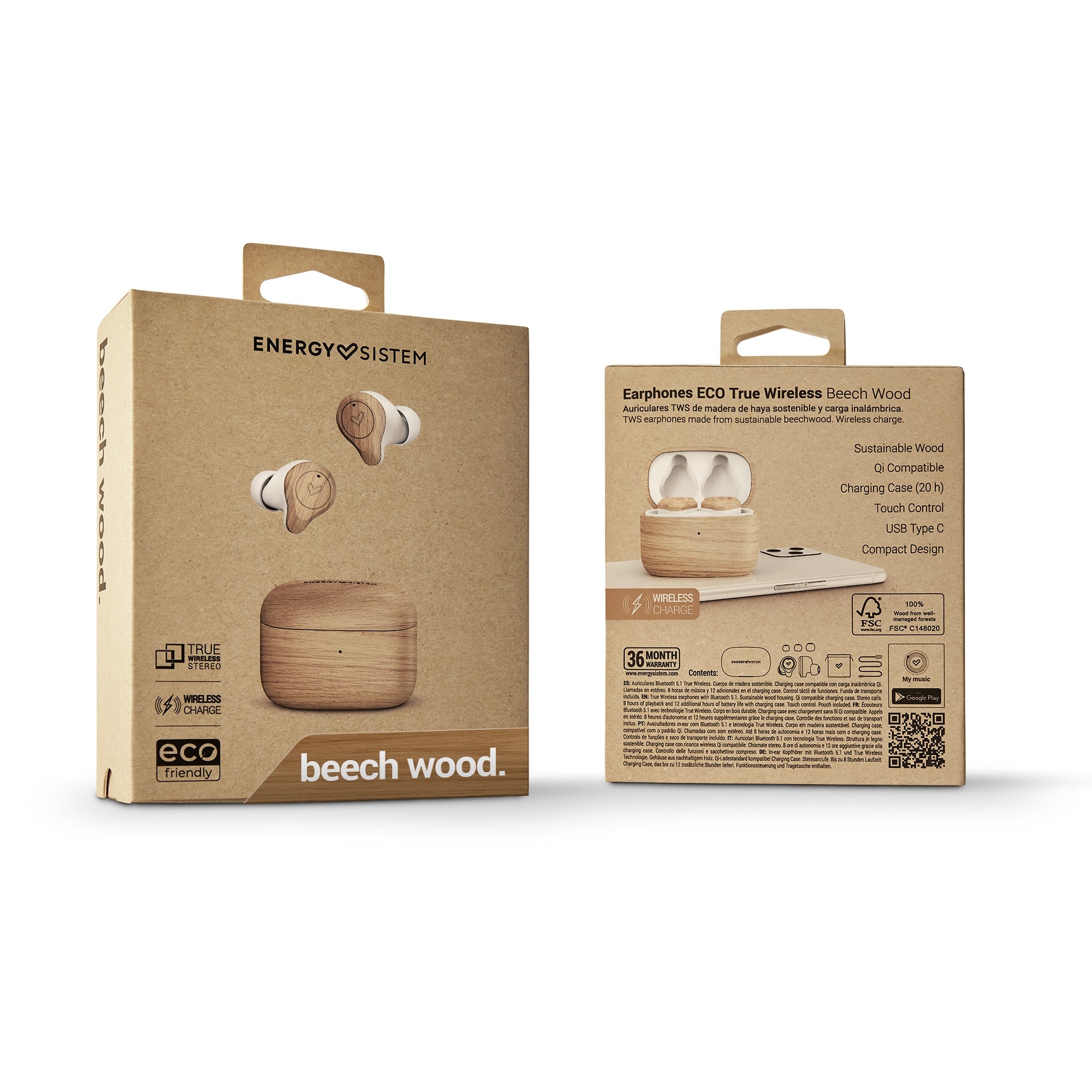 Earphones Eco True Wireless Beech Wood