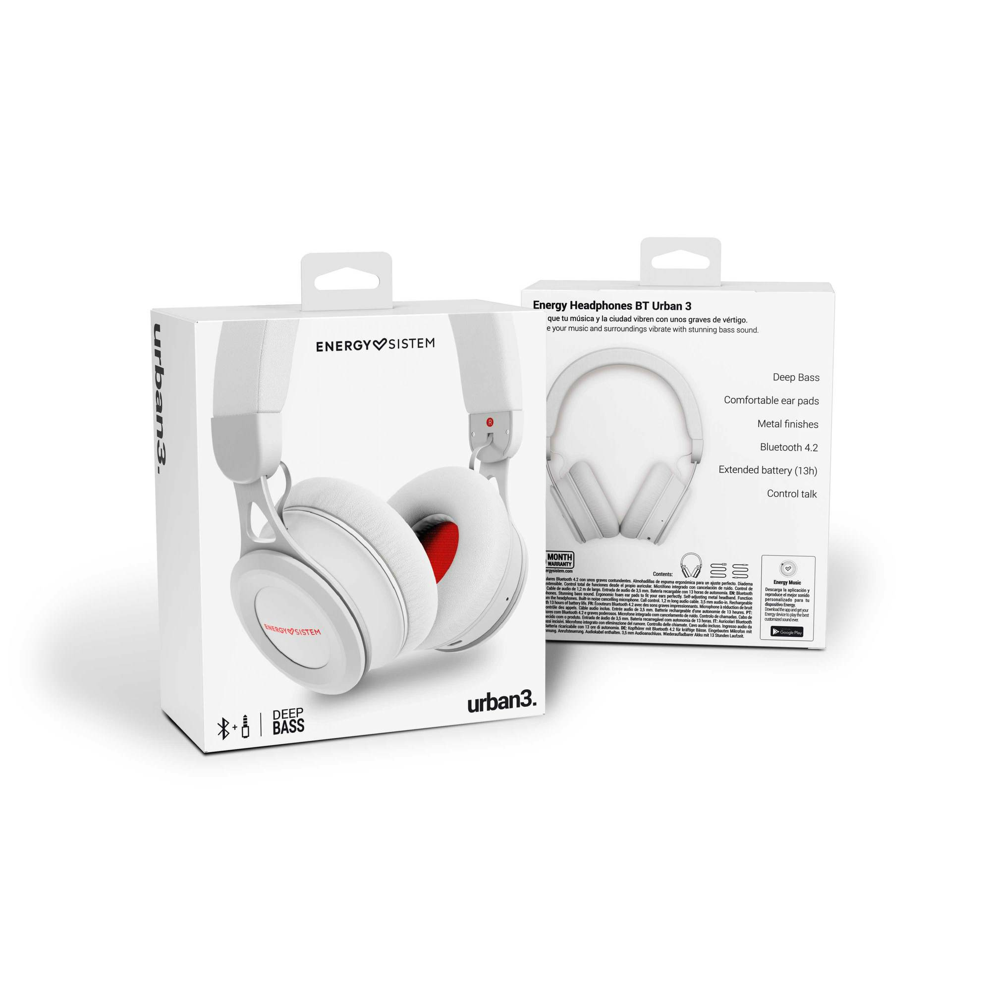 ENERGY SISTEM Auriculares Urban 3 Bt Blanco Bluetooth/bateria de