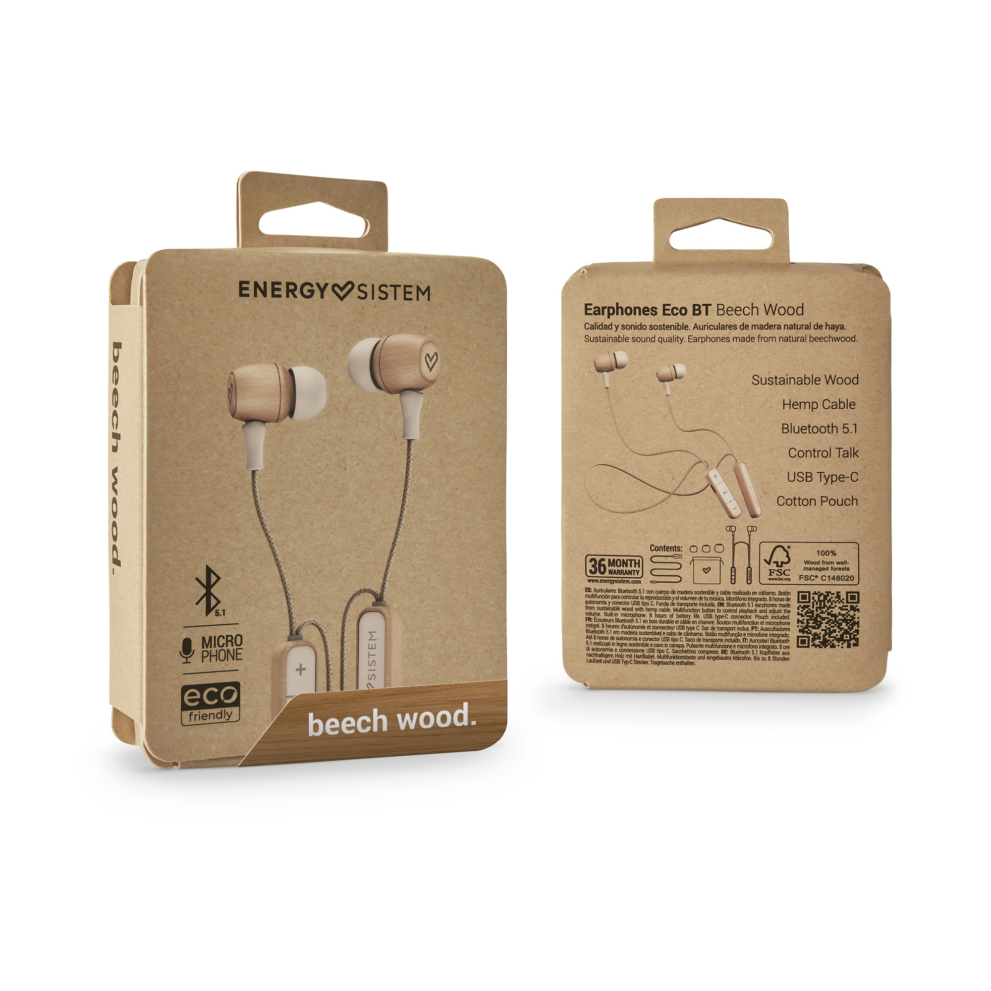 Earphones Eco Bluetooth Beech Wood- Sustainable sound quality