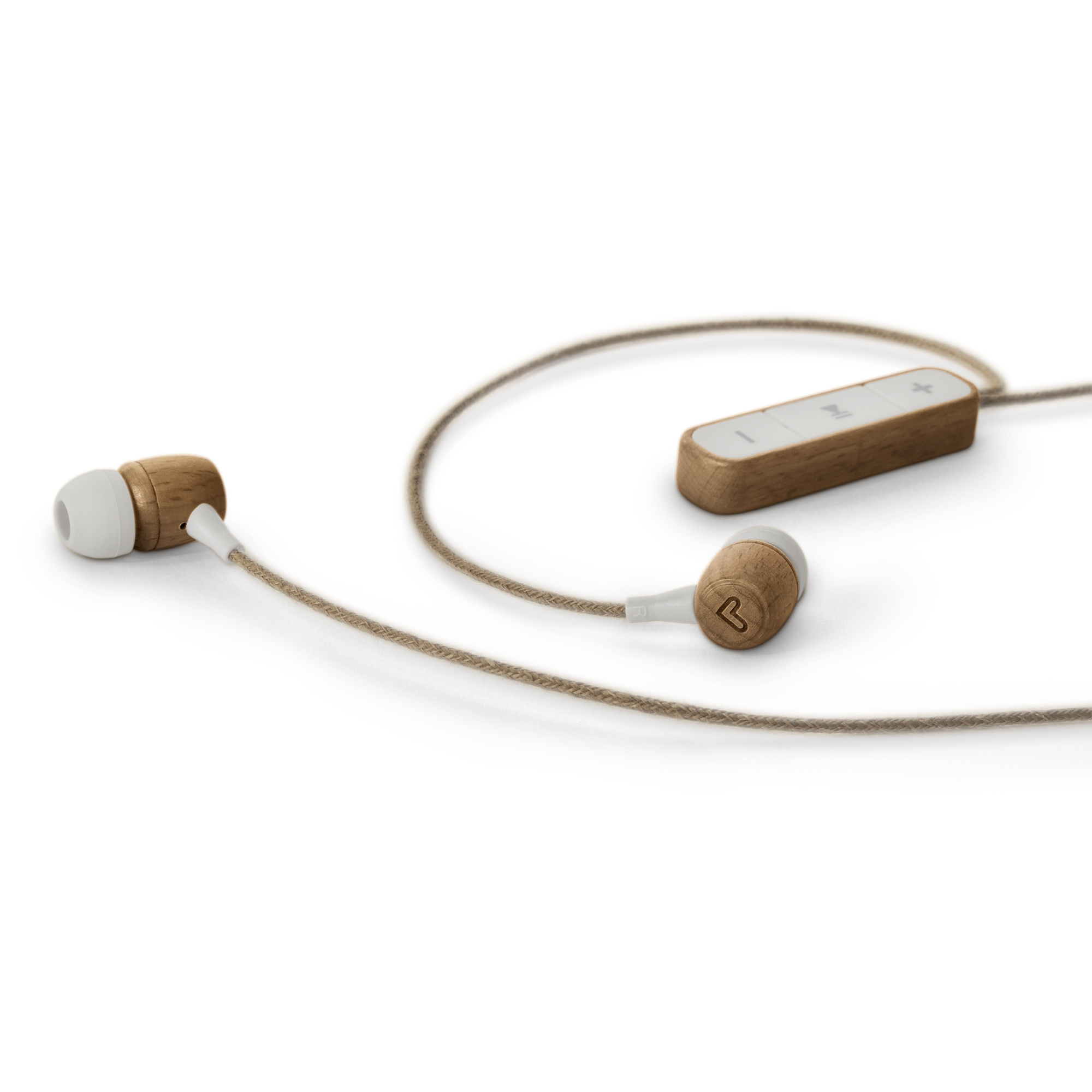 Bluetooth earphones featuring a hemp cable and wood housing