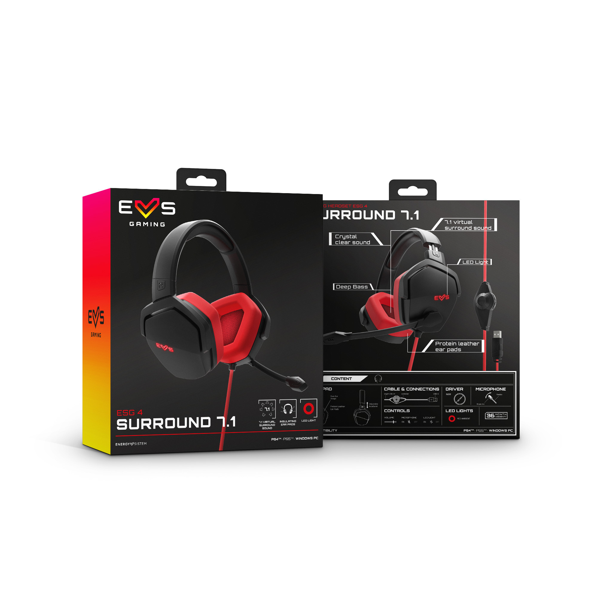 Cascos Gaming ESG 4 Surround 7.1 Red