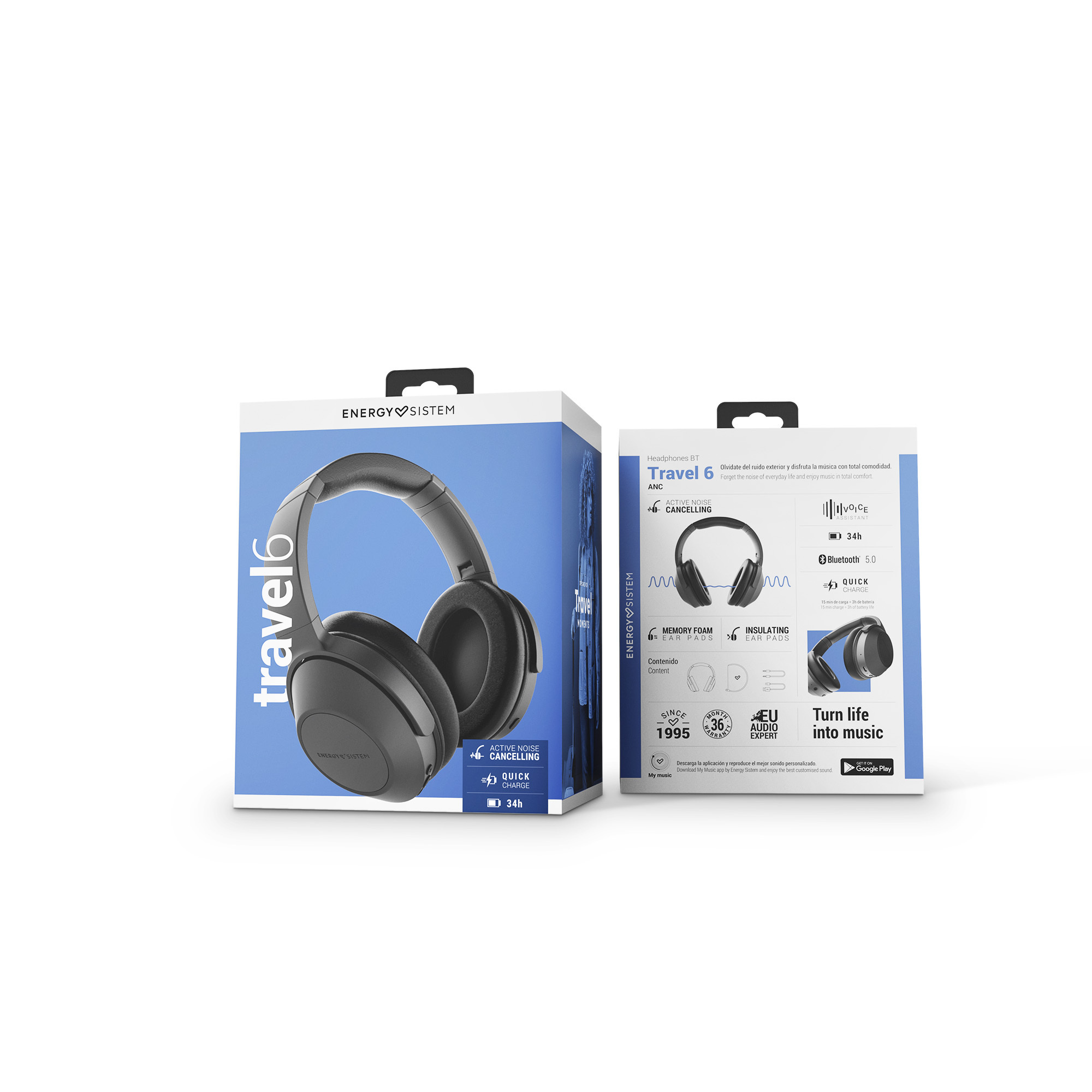 Travel 6 ANC Bluetooth headphones' packaging