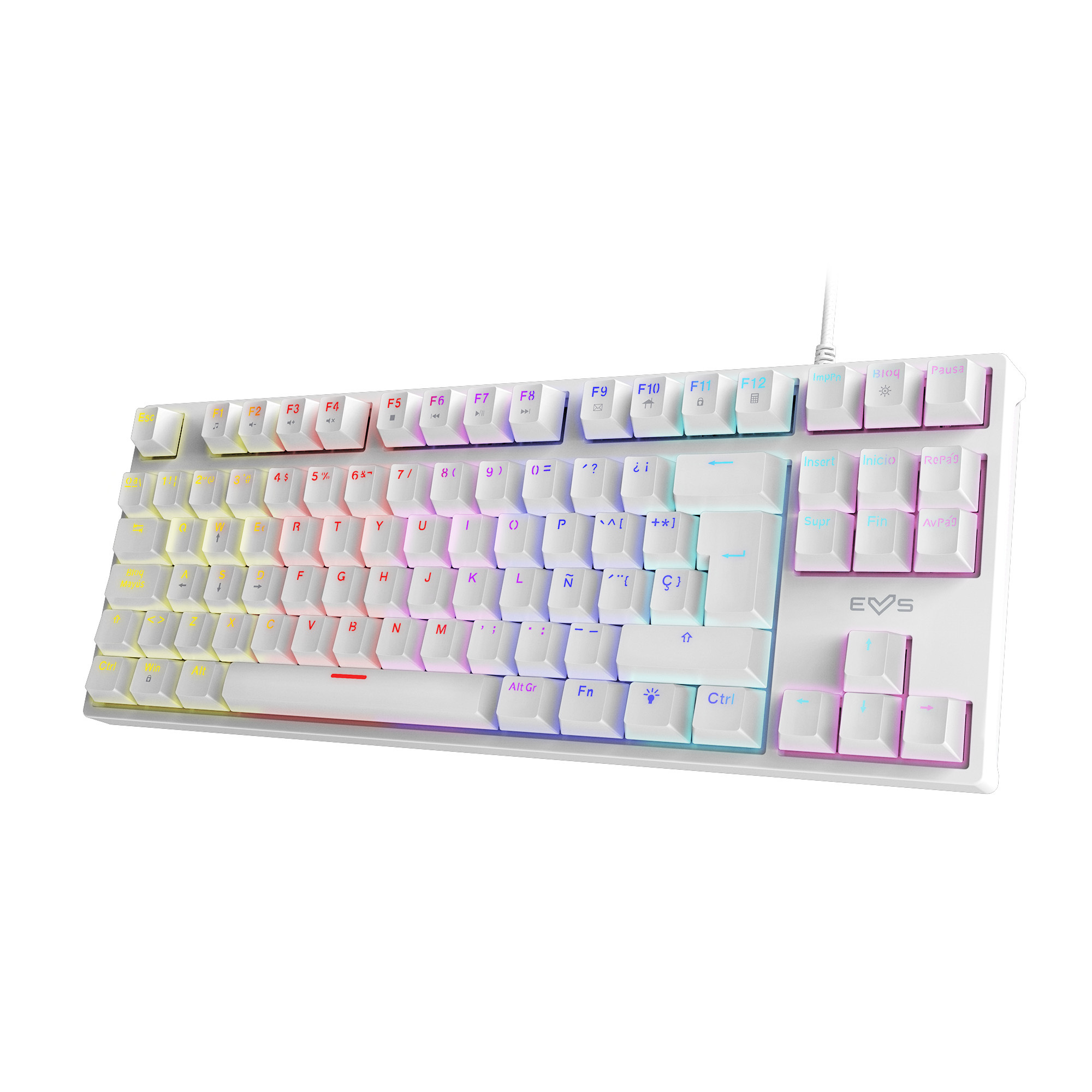 Clavier gamer blanc avec touches silencieuses rouges