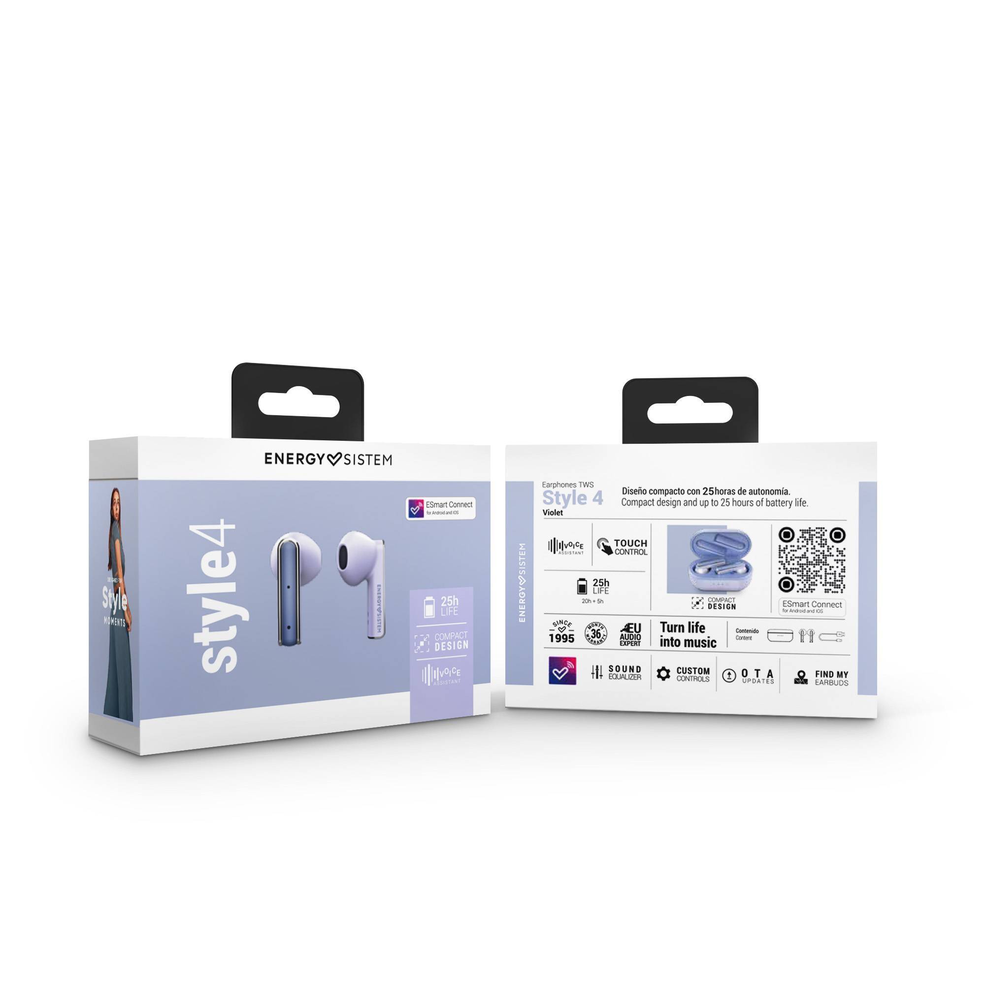 Embalagem dos auriculares True Wireless Style 4 Violet