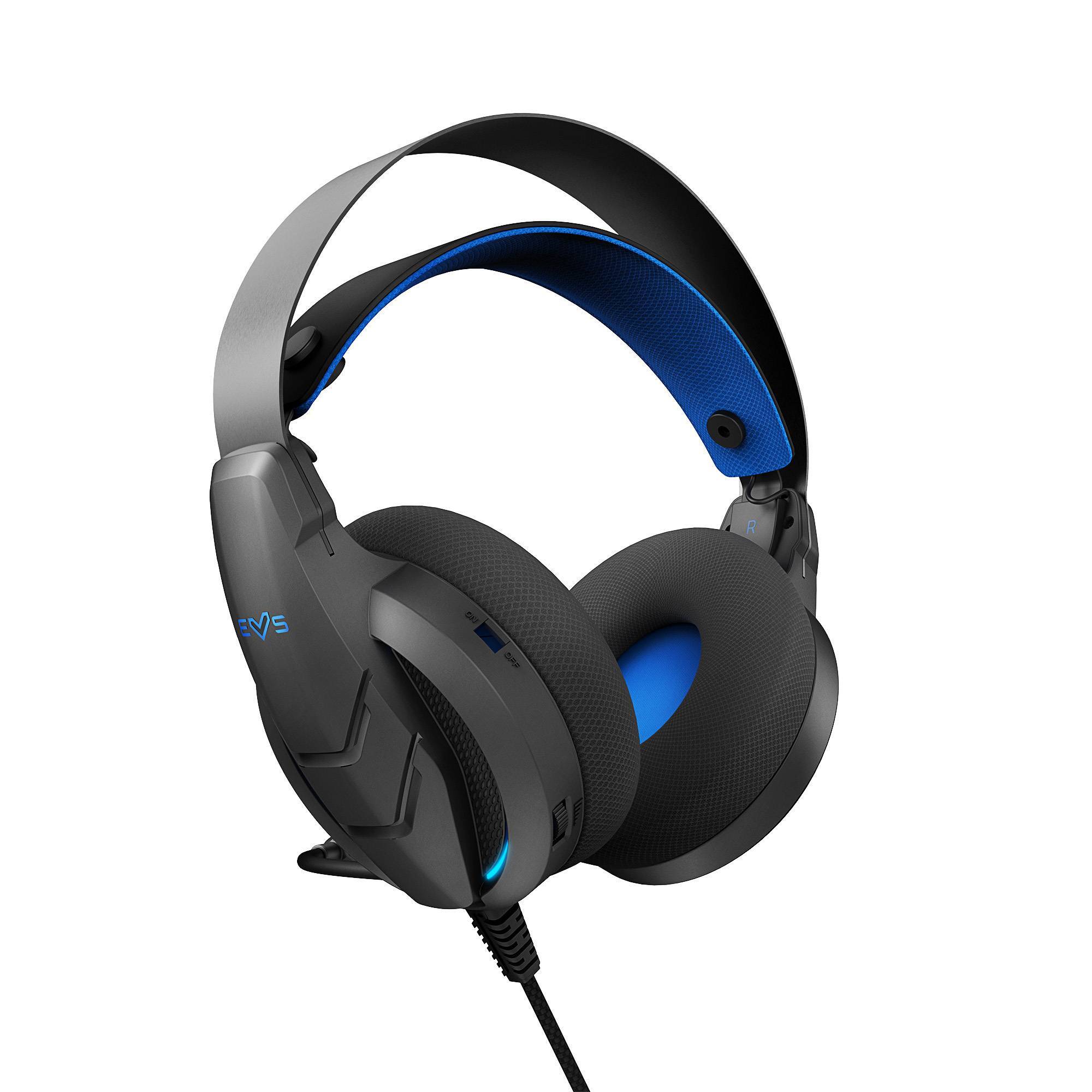 Gamer headset com design ergonómico e acabamentos metálicos