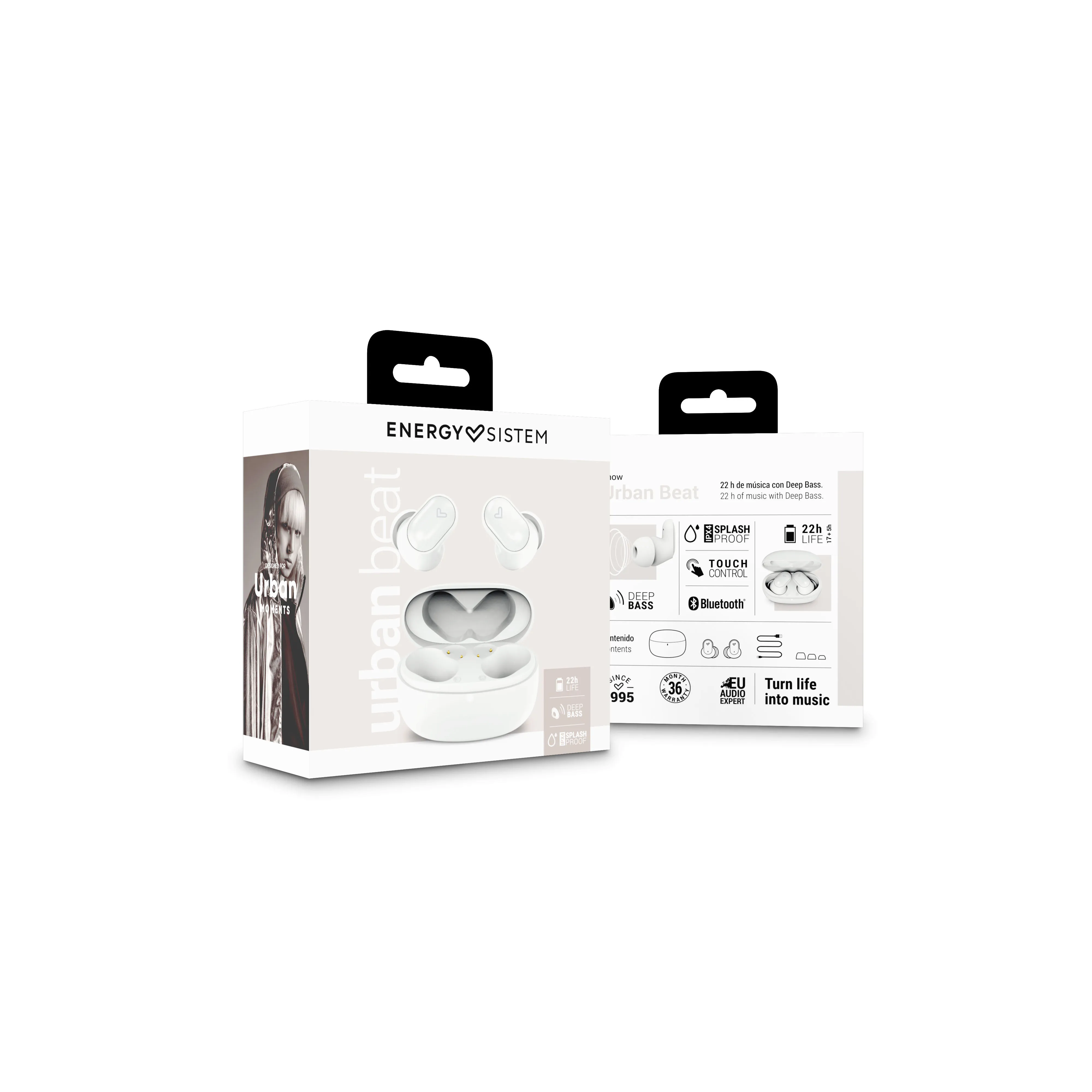 Packaging de los auriculares intrauditivos Urban Beat snow de Energy Sistem