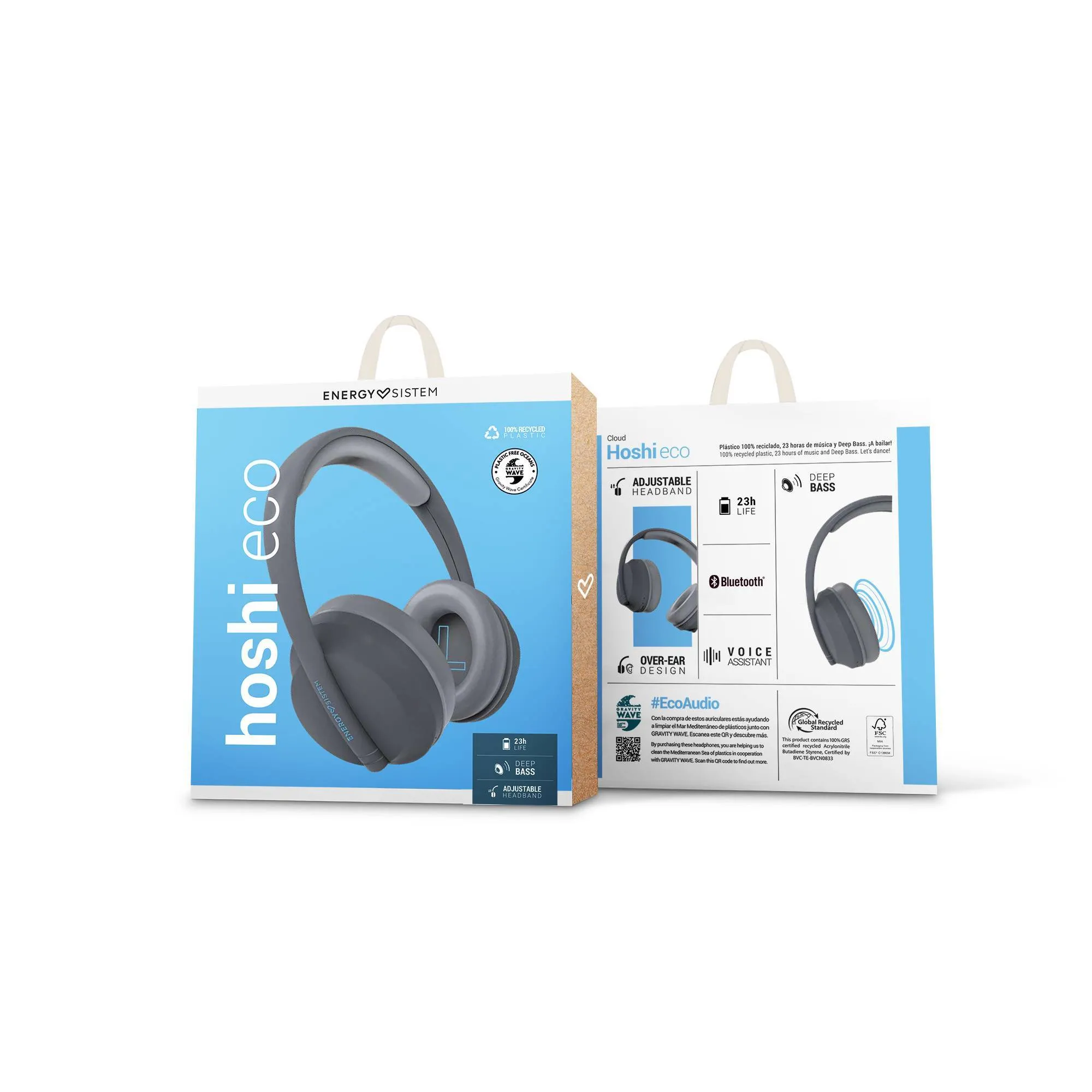 Packaging de los audífonos Bluetooth ecológicos Hoshi Eco